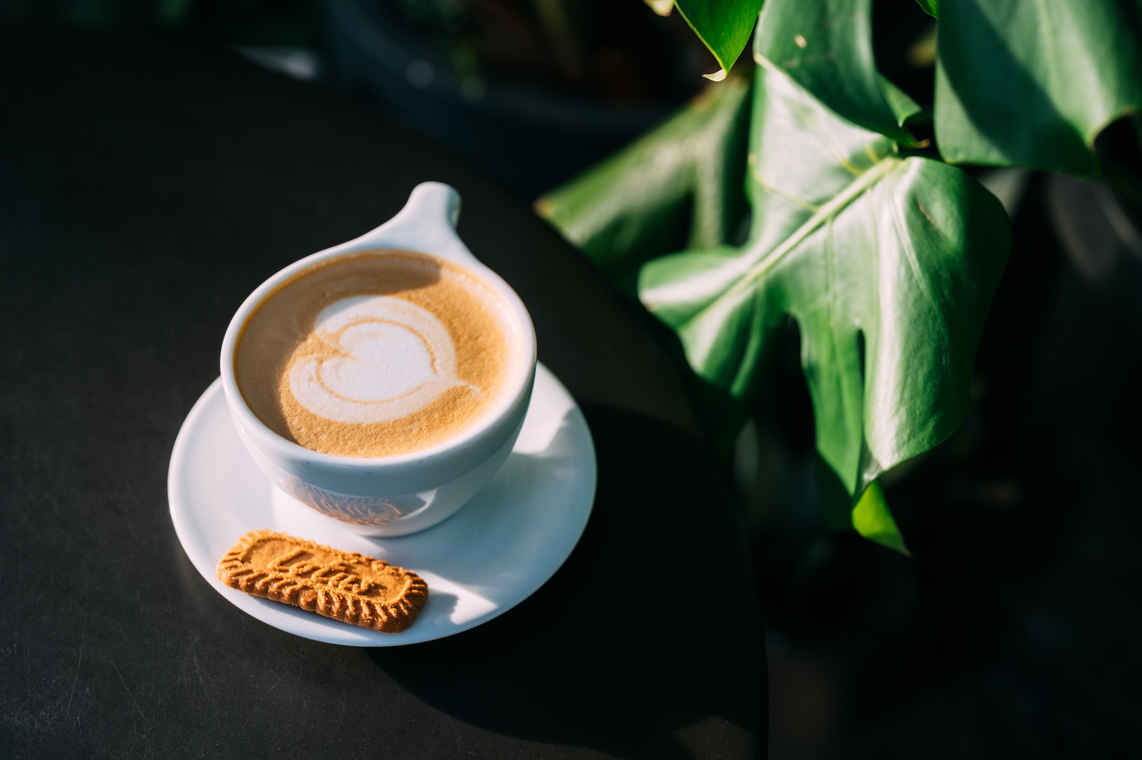 Ginger bread latte in a cup in the patio